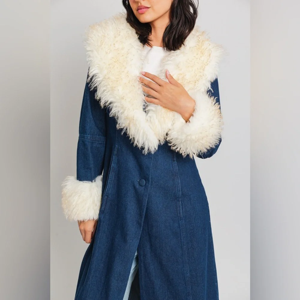 *LAST 1* Don’t Look Back Faux Fur Trim Pennylane Denim Coat - Picture 5 of 6
